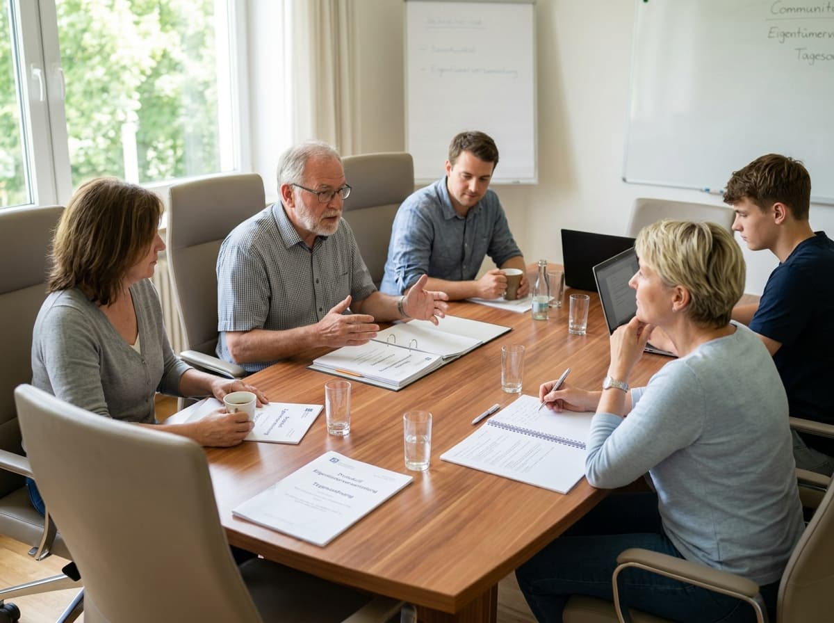 Eigentümer sitzen gemeinsam am Tisch einer Versammlung